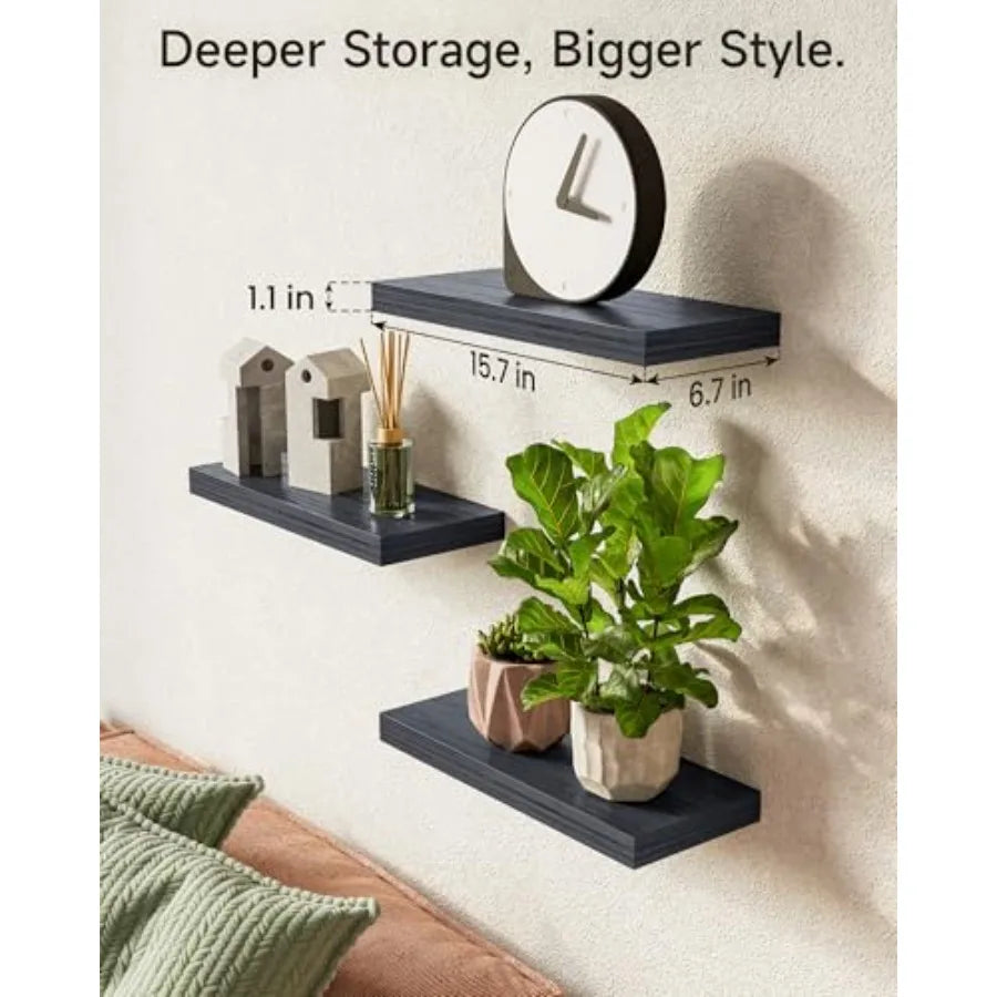 Floating Wall Shelves Rustic Wood for Bathroom Bedroom Living Room Kitchen Hanging Shelf for Books Storage Room Decor 22lbs Cap