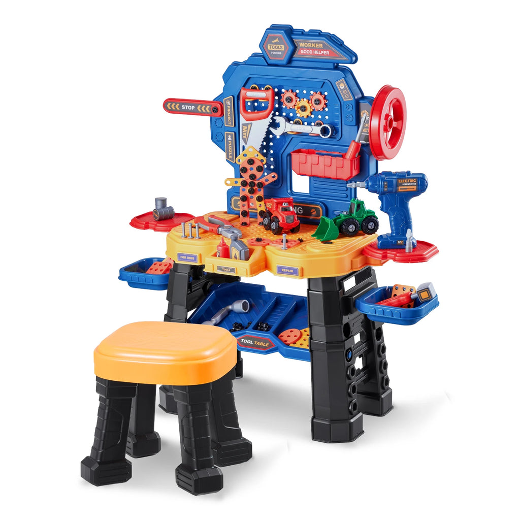 SucceBuy 181pcs Kids Tool Bench Realistic Transformable Tool Set with Toddler Bench Pretend Play Learning Gift for Children Toys