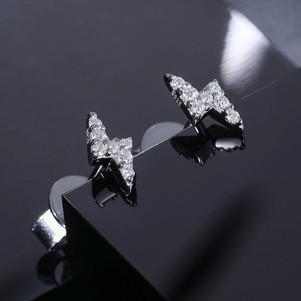 Tiny D VVS Black White Moissanite 925 Sterling Silver Fashion Lightning Stud Earrings Women Exquisite Student Girlfriend Jewelry