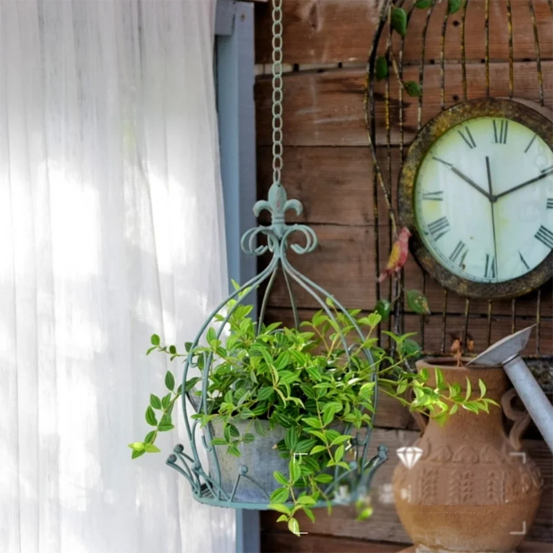 European style iron hanging basket indoor balcony hanging hanging basket outdoor garden courtyard succulent flower pot rack