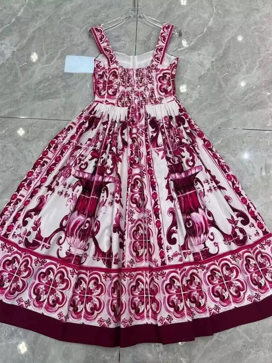 JAMERARY Summer Blue And White Porcelain Flower Printing Floral Long Dress Women Straps Zipper Elastic Backless Midi Vestidos