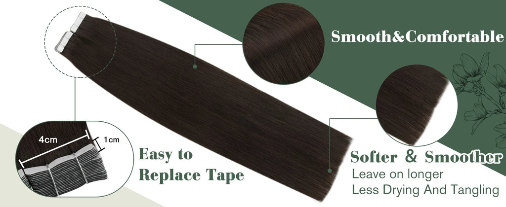 Ugeat Tape in Hair Extensions Human Hair Black Girl Tape in Human Hair Extensions Jet Black Seamless Invisible Hair Extensions