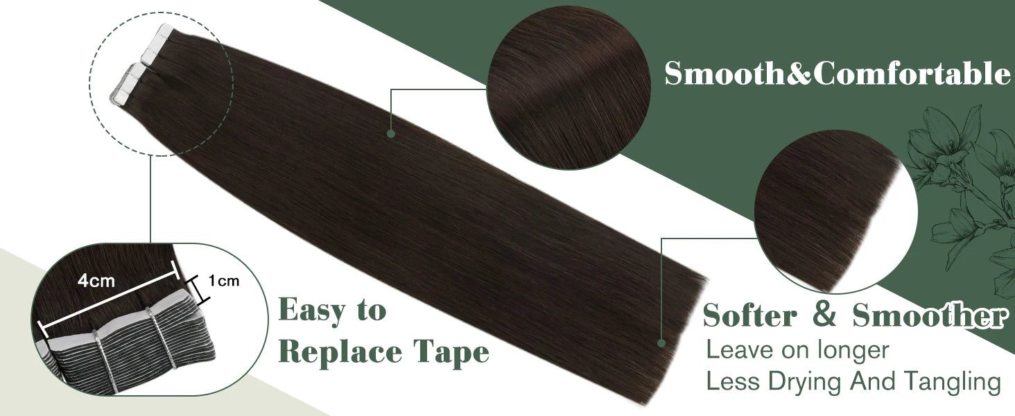 Ugeat Tape in Hair Extensions Human Hair Black Girl Tape in Human Hair Extensions Jet Black Seamless Invisible Hair Extensions