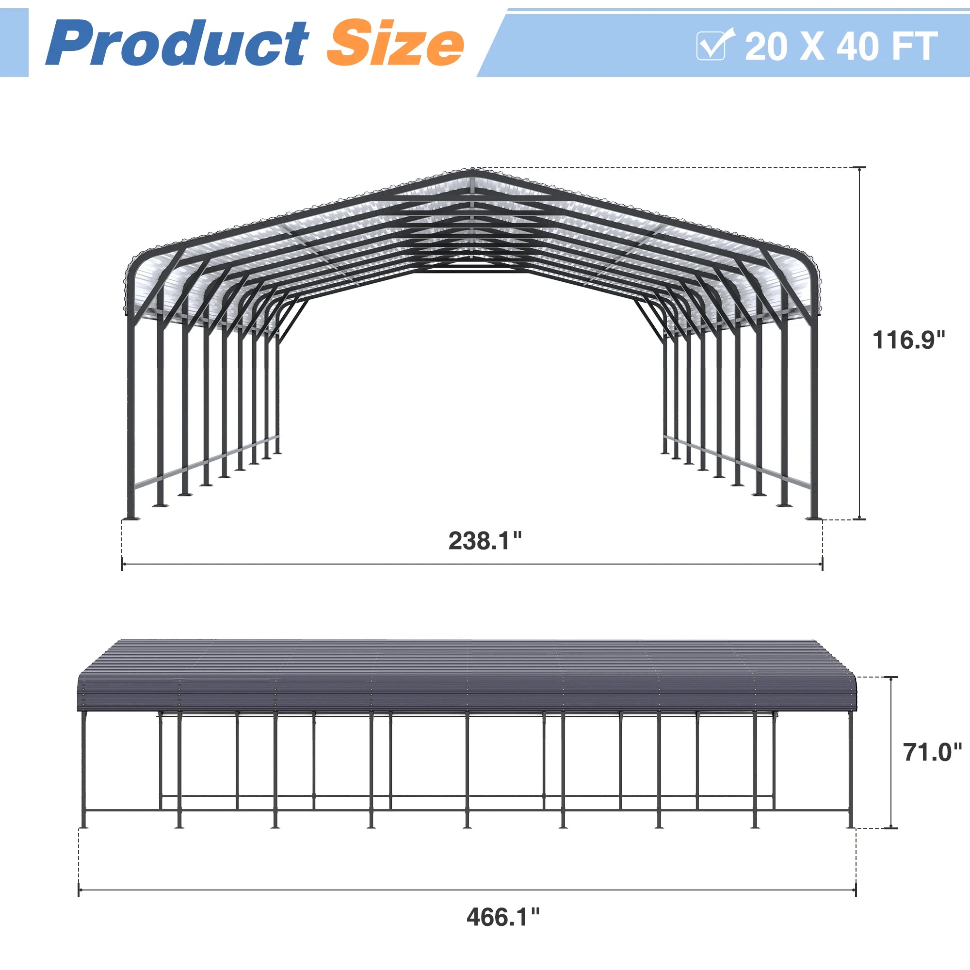 VIWAT 10x15~20x40FT Multi-Size Metal Carport w/ Enhanced Base Outdoor Heavy Duty Garage Galvanized Car Shelter for Graden Patio