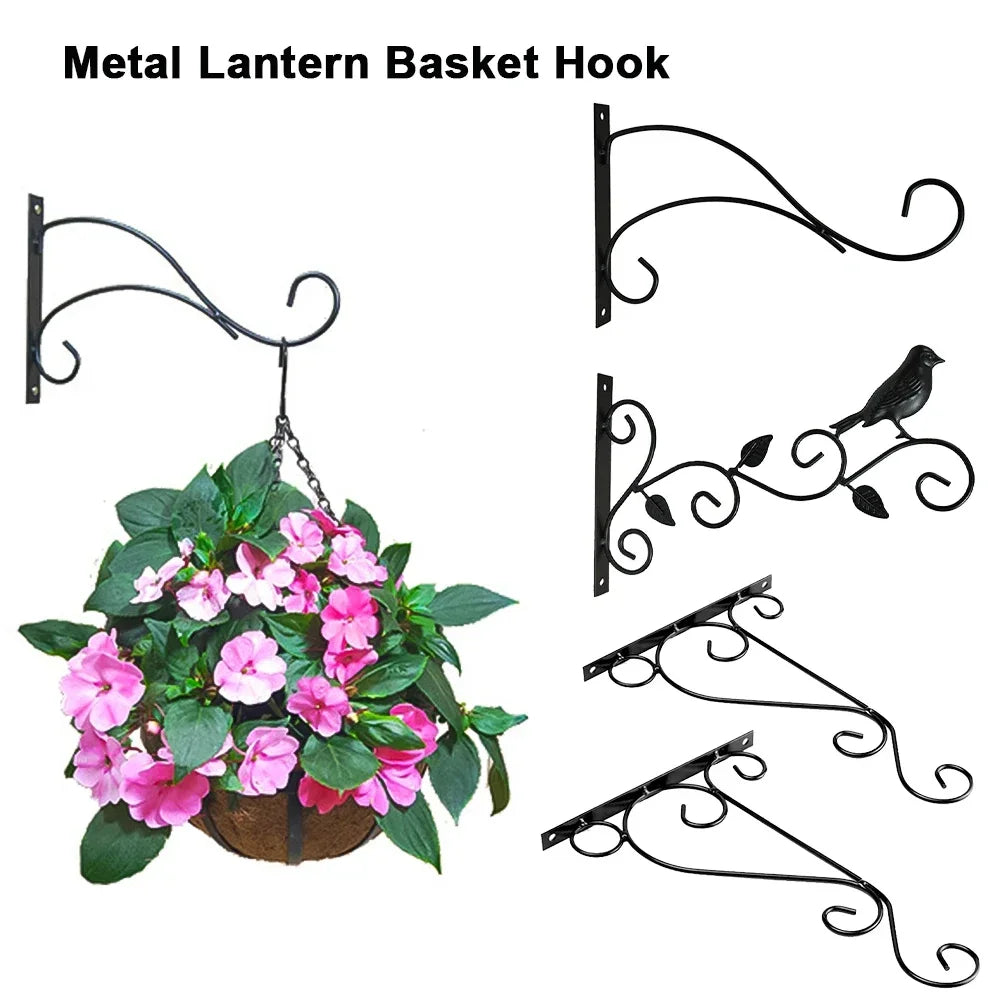 Hanging Bracket Hooks Hanger Wall Bird Flower Pot Basket Planter Lantern Metal Feeder Chime Wind Mount Hook Garden Decor