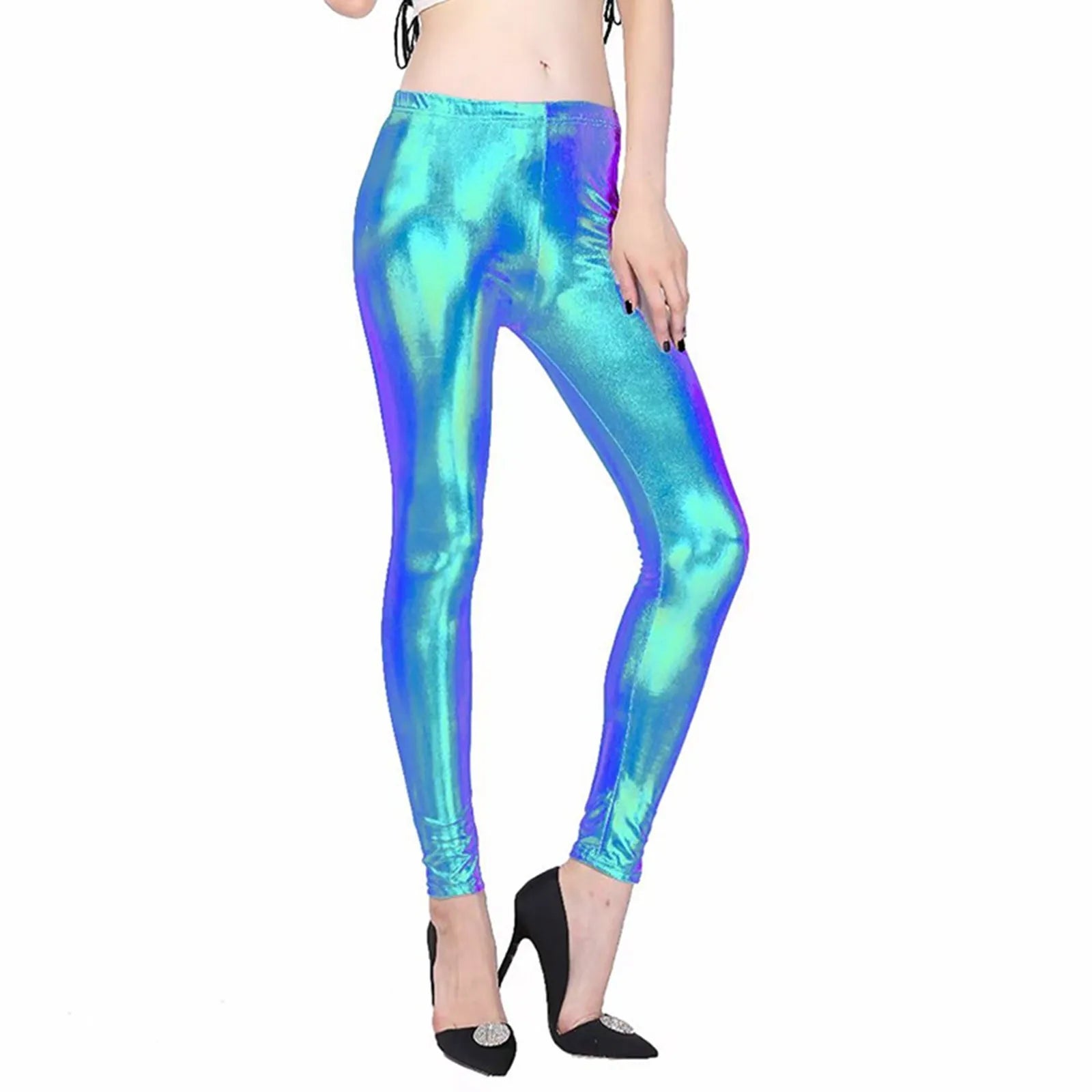 Women Stretchy Leggings Pants Candy Color Party Stage Performance Costumes Clothing High Waist Silver Leggings Clubwear Pants