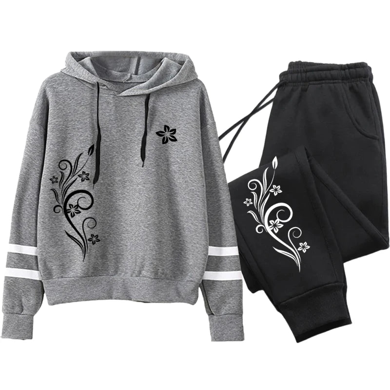 New in Womens Tracksuit Vintage Pattern Printing Sweatshirt Pants Set and Single Pcs Stripe Hoodies Casual Womens Clothing 2025
