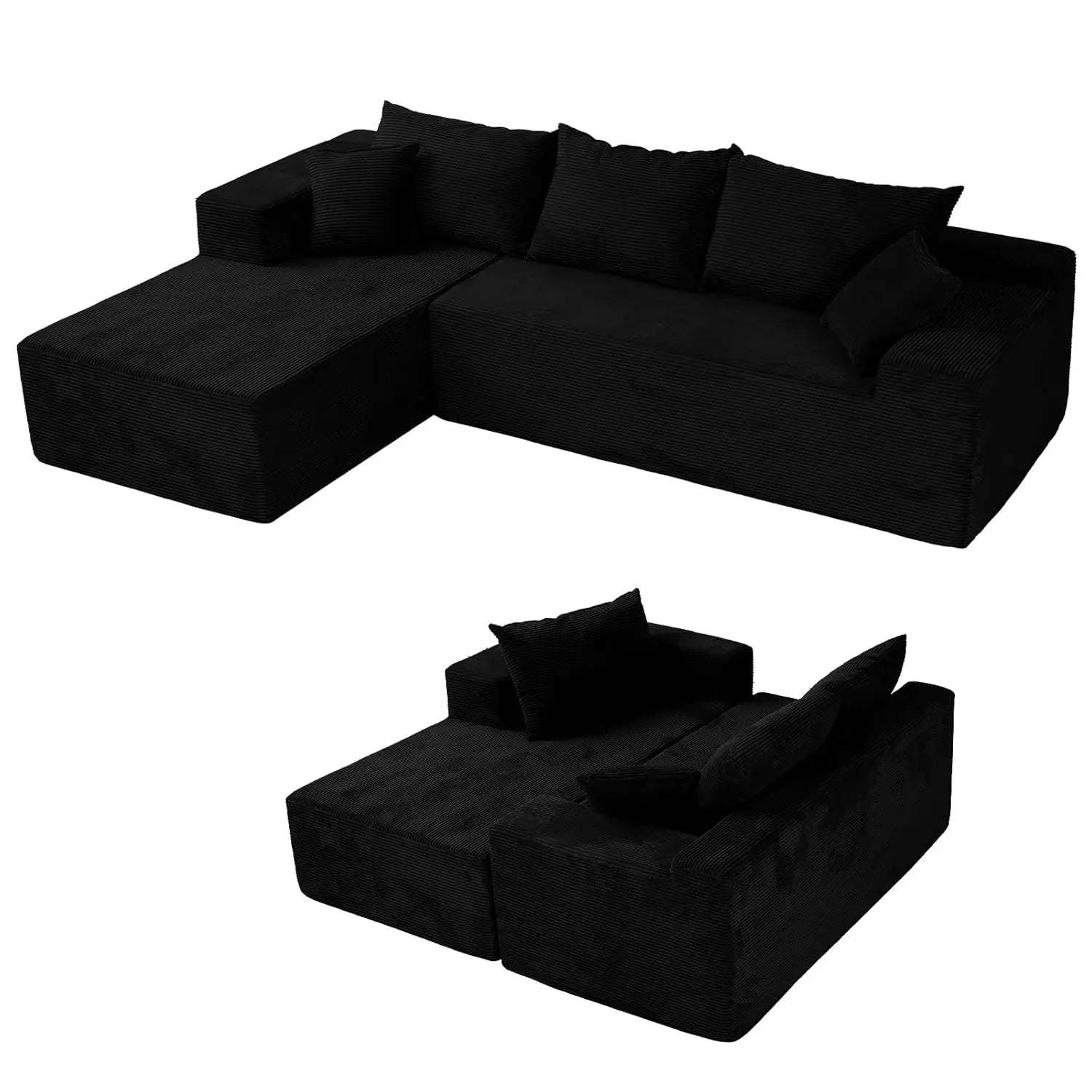 L-Shape Sectional Sofa with Chaise Deep Seat Modular Box Living Room No Assembly Customized