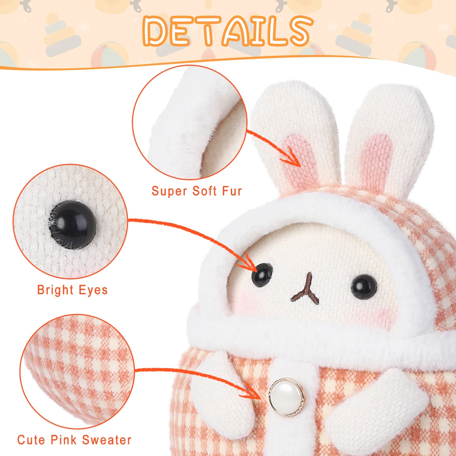 Stuffed Animals Bunny Toys for Kids 12.6 Inch Bunny Plush Knitted Toys with Cute Costume Christmas Birthday Easter Presents