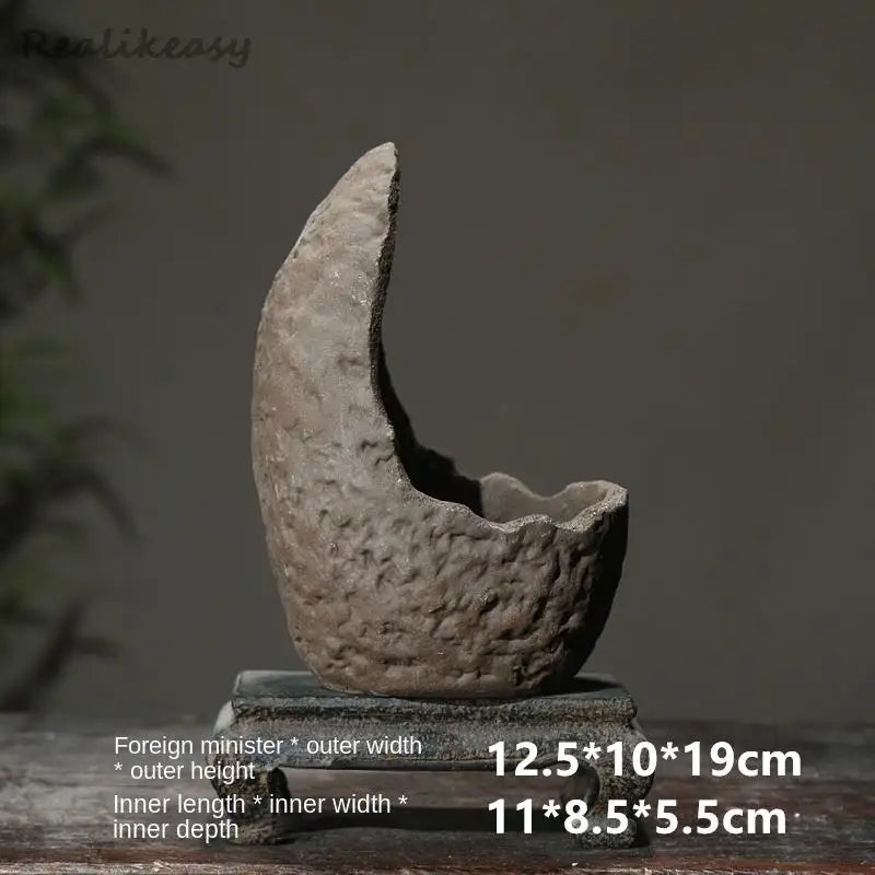 Chinese Purple Sand Flower Pot Creative Handmade Moon shaped Flower Pot Ceramic Bonsai Pot Home Desktop Decoration Pot 1PCSLE655
