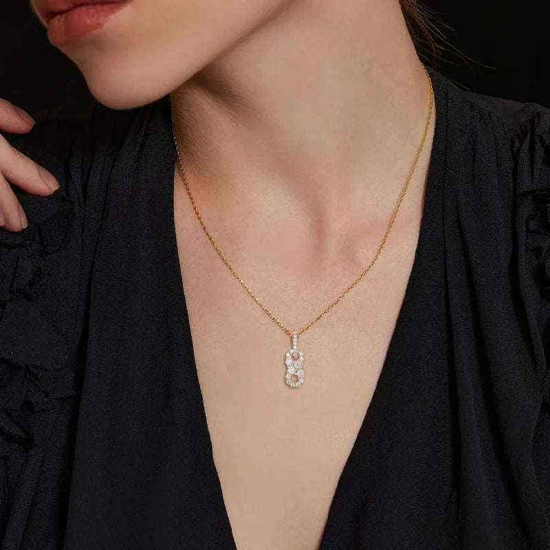 New Fine 925 Pendant Necklace Moissanite Delicate 8 Pendant Iced Out Gold Silver Color Charm For Women Hip Hop Jewelry