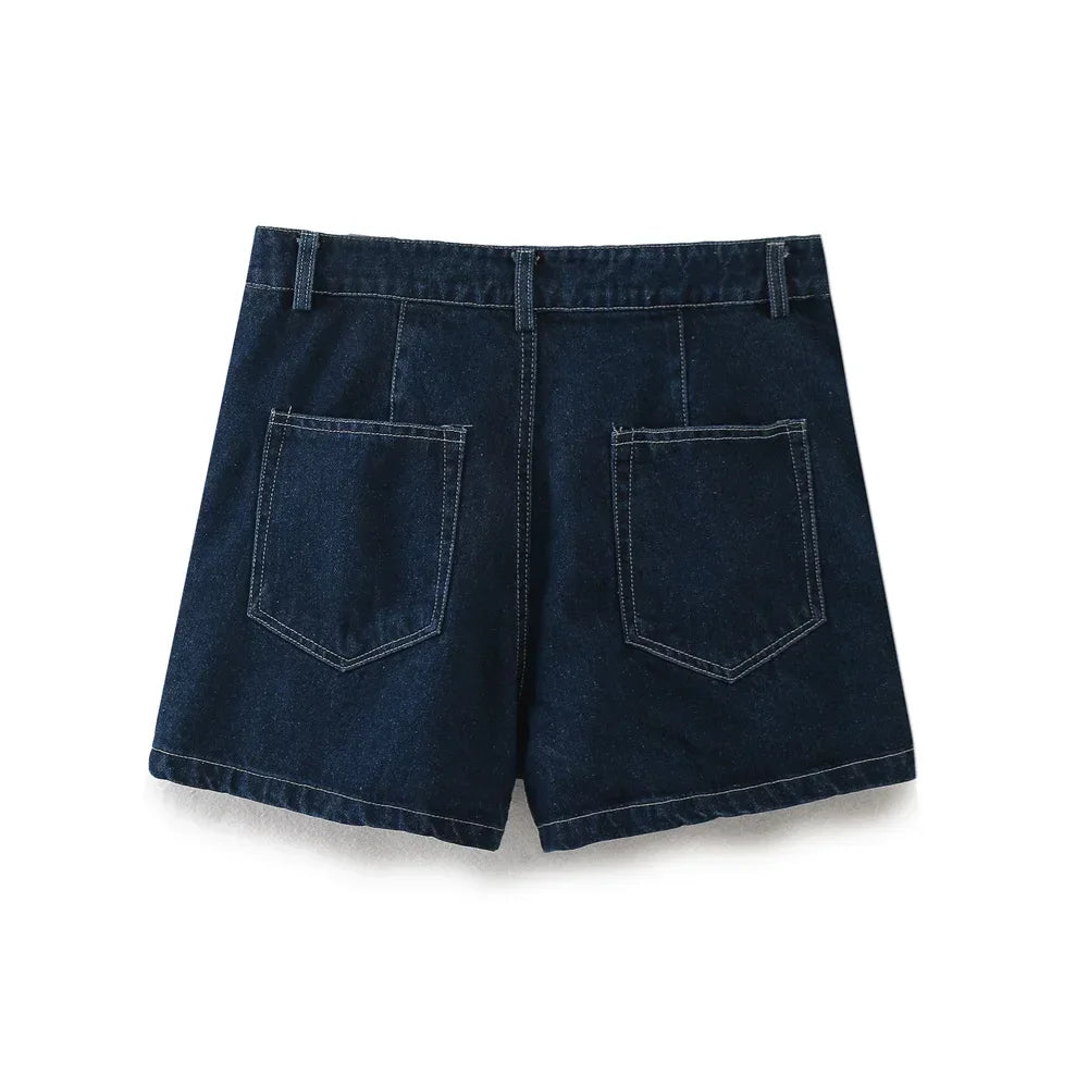 Summer New Women's Fashion Temperament Casual Versatile V-neck Short Denim Shirt Double Breasted Denim Skirt Suits Outfits