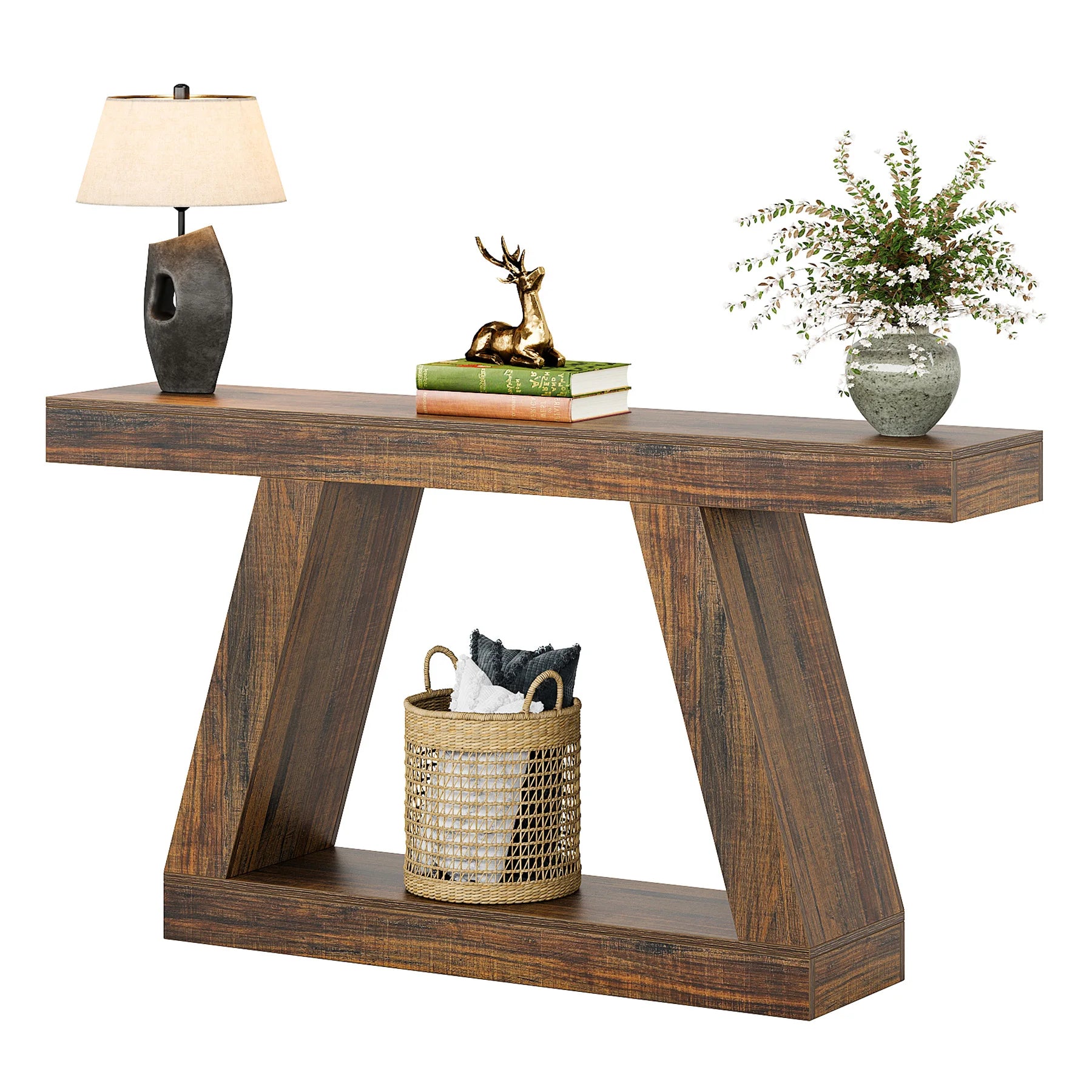 Tribesigns 55-Inch Rustic Console Table with Storage Industrial Wooden Entryway Table for Hallway Living Room