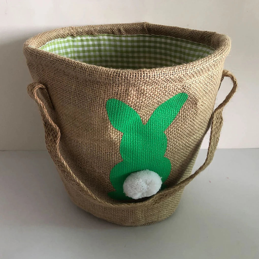Bunny Bag Large Capacity Wear-resistance Easter Basket Holiday Buckets Decorations Tail Handle Bags Green Footprint