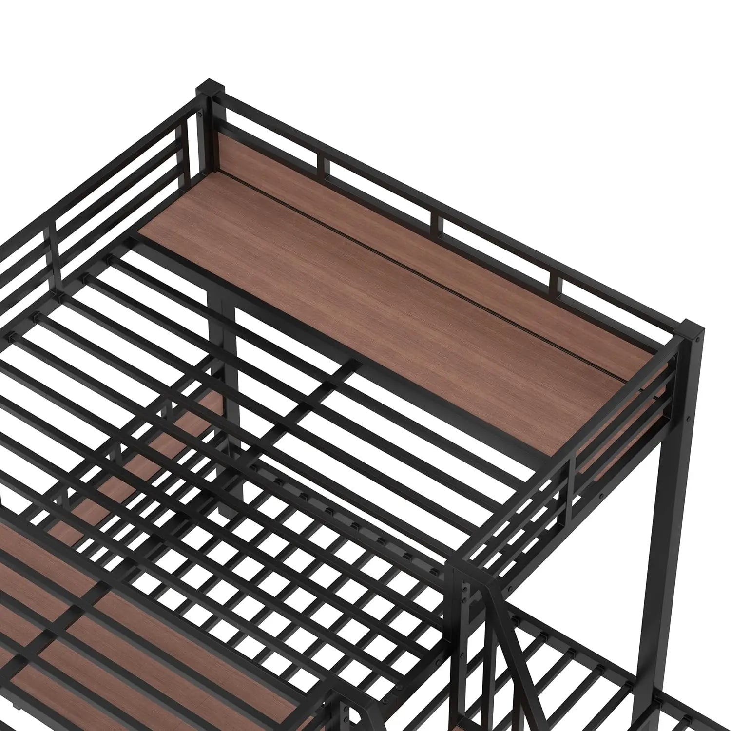 Queen Over Twin Over Twin Metal BunkBed with Storage Stairs and Shelves, 3-in-1 Triple Bunk Bed with Headboard, Space Saving, fo