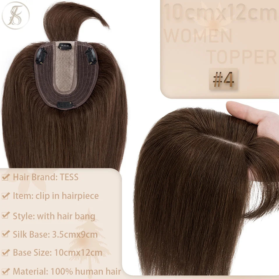TESS Women Topper 10x12cm Hair Clips Hair Topper Natural Hair Wigs 100% Human Hair Silk Base Clip In Hair Extension Blonde Women