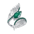 GEM'S BALLET Indian Style 925 Sterling Silver Female Rings For Women Green Agate Feather Finger Ring Sterling Silver Jewelry