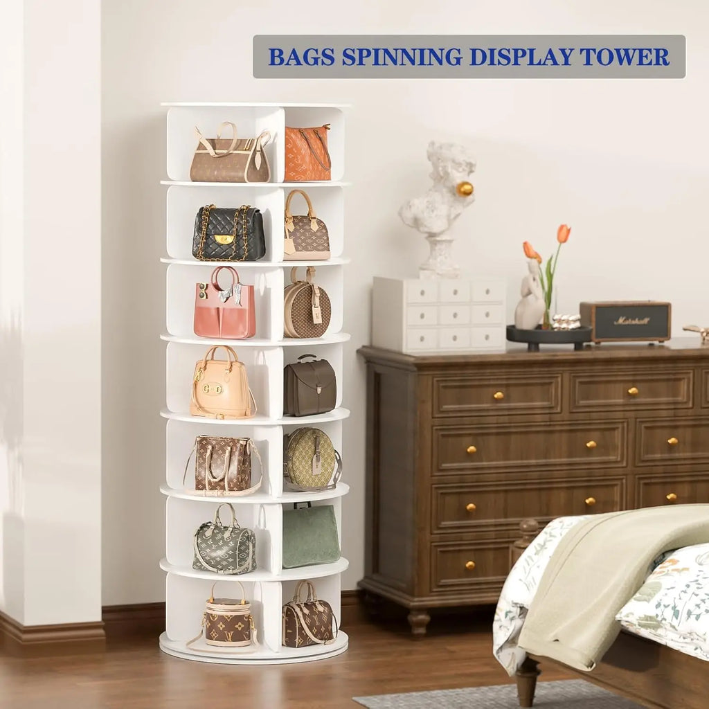 7 Tier Rotating Shoe Rack Tower, Free Standing 360° Shoe organizer Lazy Susan, Bag Display Rack Storage Round, Customized