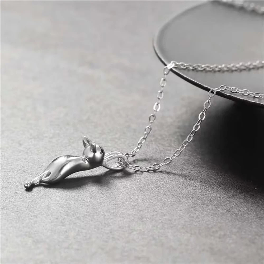 Real 925 Sterling Silver Cute cat Necklaces Pendants for Women Fashion Ladies Festival Gift Fine Jewelry Stock in USA Warehouse