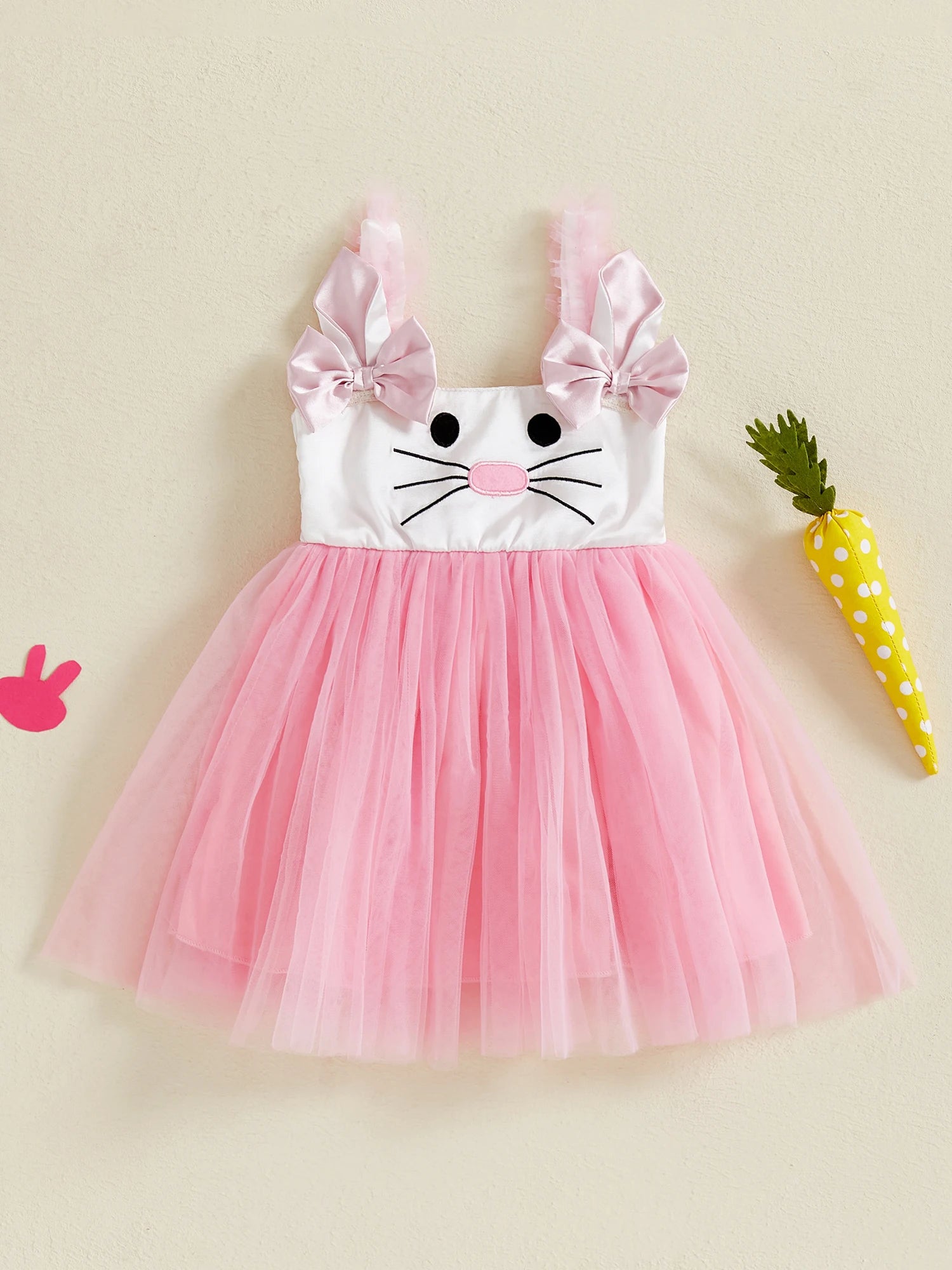Adorable Baby Girls Easter Outfit Sleeveless Bunny Print Suspender Dress with Tulle Skirt for Spring and Summer Celebrations