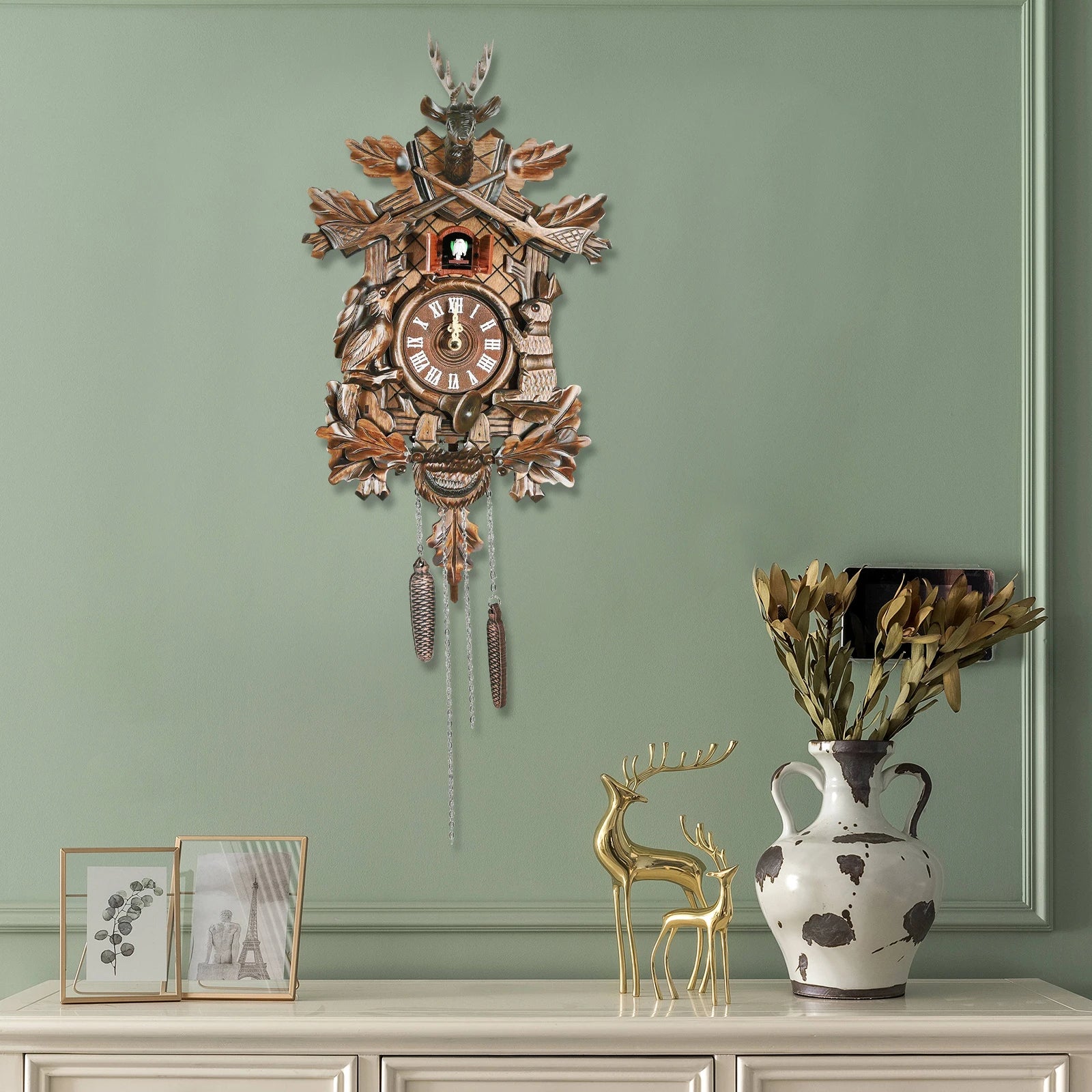 Forest Nordic Style Retro Cuckoo Wall Clock Wall Clock Cuckoo Wall Clock Wooden Hanging Wall Clock Bird Clock tea room parlor