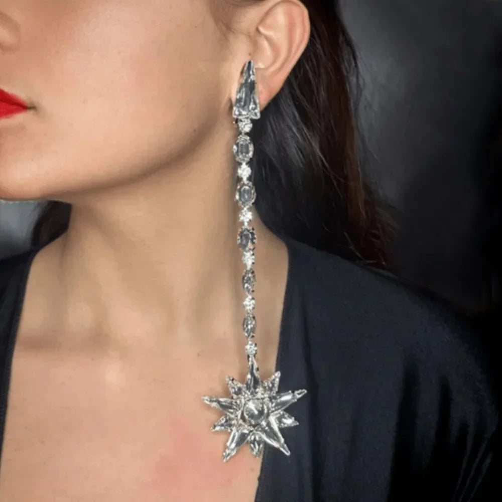 Stonefans Long Earrings Crystal for Women Luxury Designer 2024 Trend Geometric Earrings Statement Dangle Elegant Wedding Jewelry