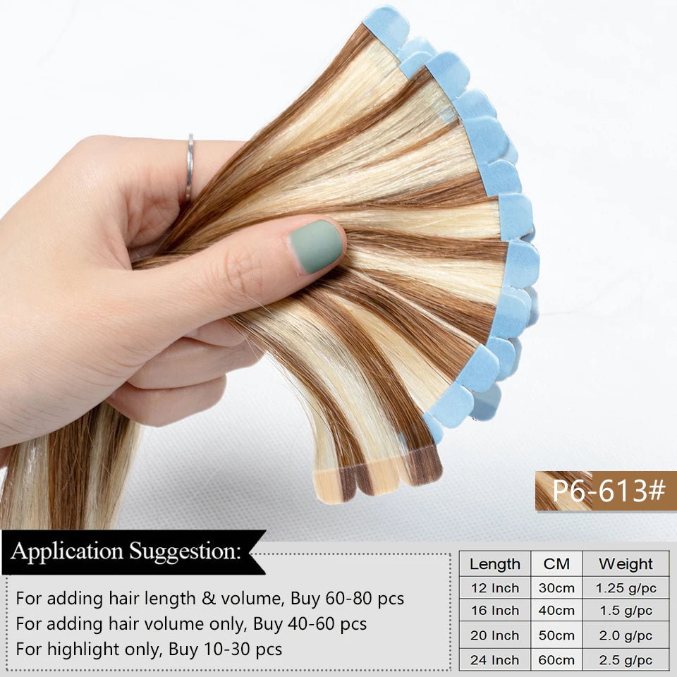 MRSHAIR Mini Tape Hair Extensions Human Hair Natural Tape in Hair Extentions 3x0.8cm Invisible Tape 10pcs/pack For Side Hair