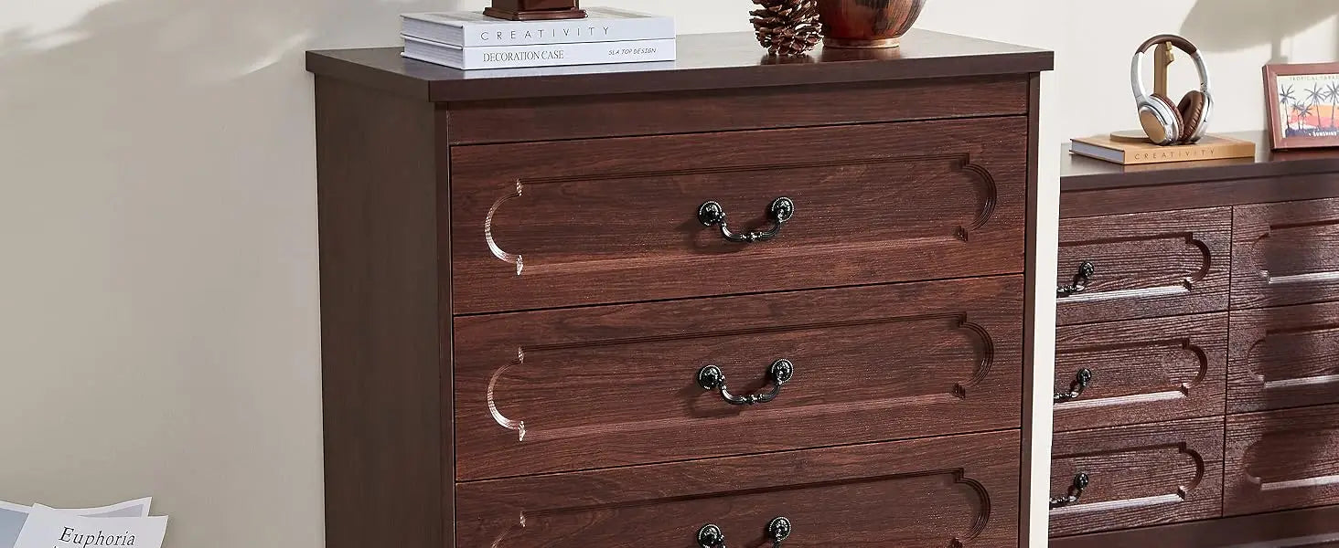 Dresser for Bedroom Farmhouse Cherry Wood Chest of Drawers for Bedroom Dresser, Rustic Wide Drawers Dressers