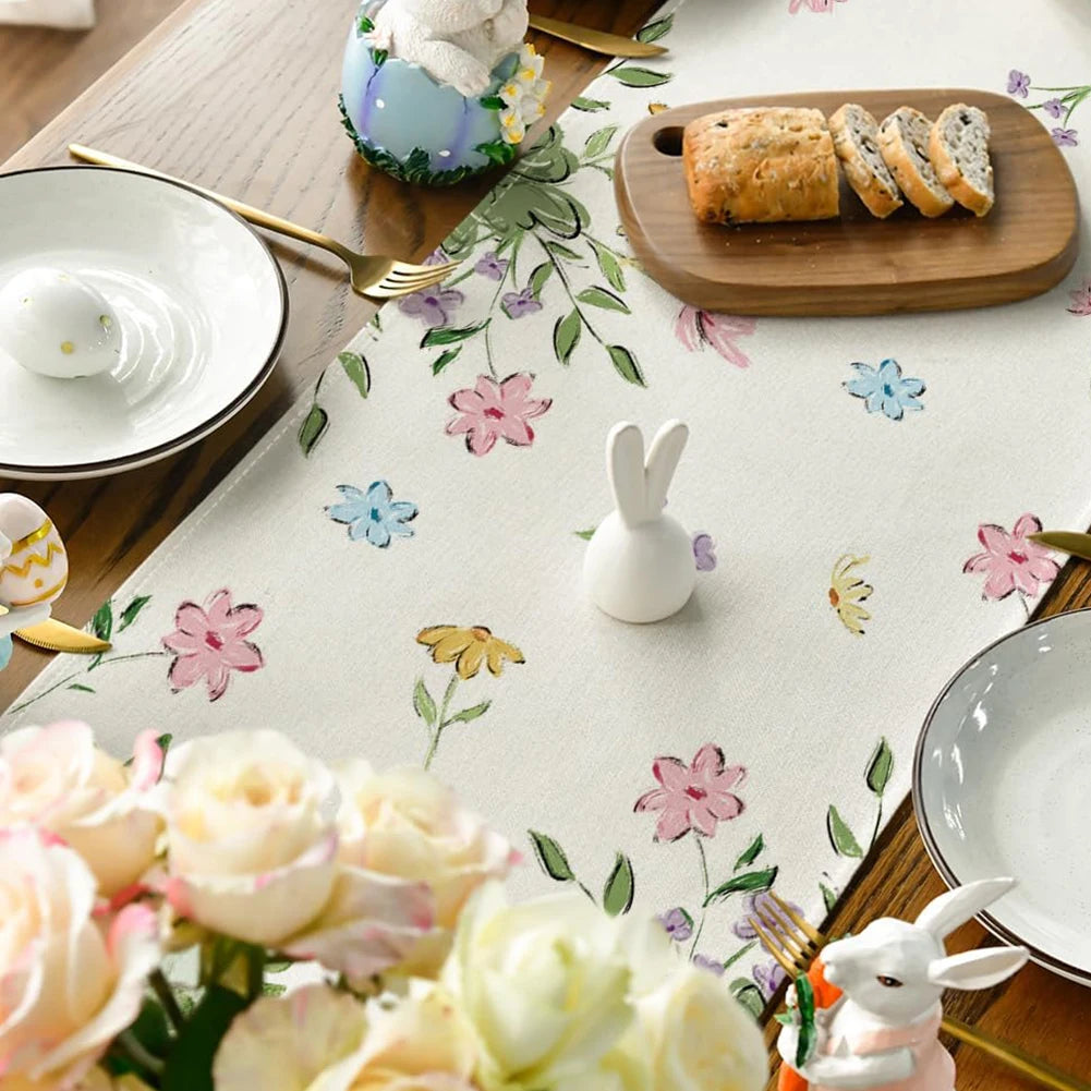 Easter Bunny Linen Table Runner Bunny Dining Table Cloth Placemat Easter Bunny Spring Linen Table Runner Holiday Party Decor