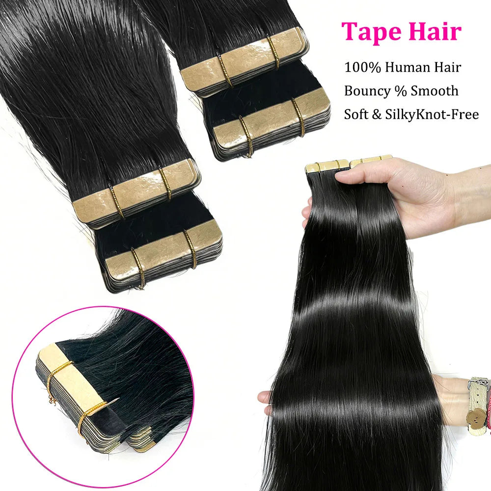 Straight Tape in Hair Extensions Human Hair Brazilian Hair 100% Human Hair Extensions Skin Weft Adhesive Glue On Salon Quality