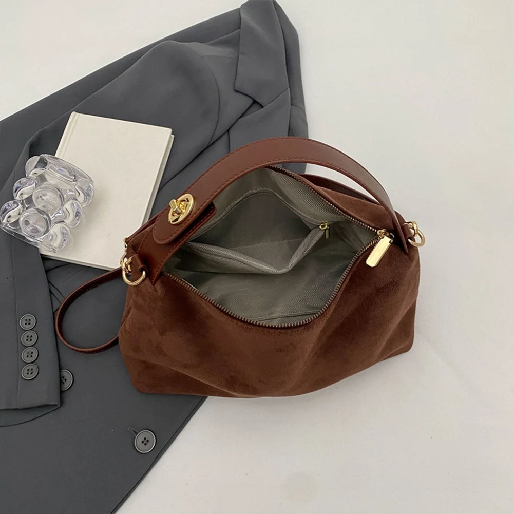 Fashion Autumn Winter Big Boston Tote Soft Matte Suede Cow Leather Women's Handbag Shoulder Crossbody Bag For Women Grey Brown