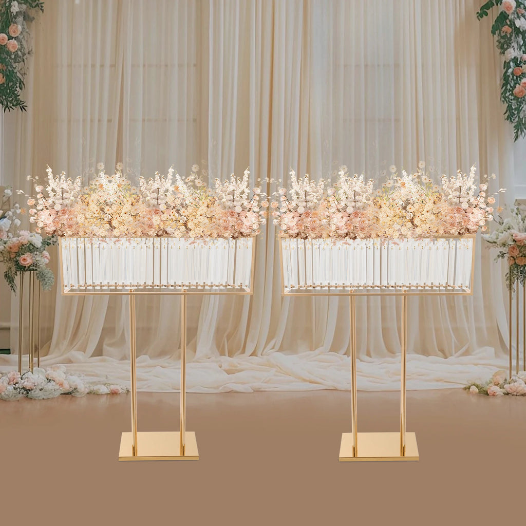 Modern 2pcs Gold Crystal Flower Stand - Wedding & Event Centerpiece for Birthday, Christmas H*L35.43*27.56in