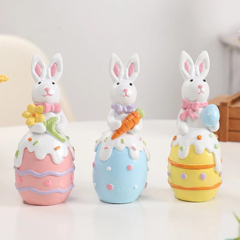 Cute Bunny Shaped Easter Ornaments Cartoon Easter Egg Resin Decoration Living Room Desktop Decoration Crafts Children Gifts