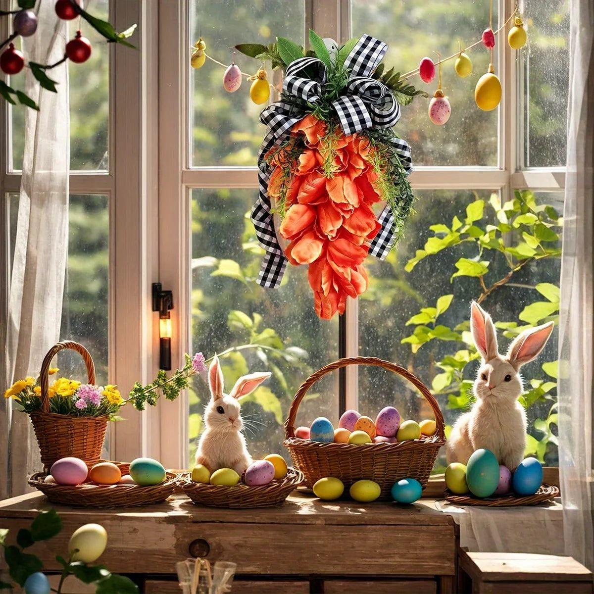 Easter Spring Swag Tulips Wreaths for Front Door, 15.7'' Artificial Spring Summer Door Wreaths with Flower and Leaf