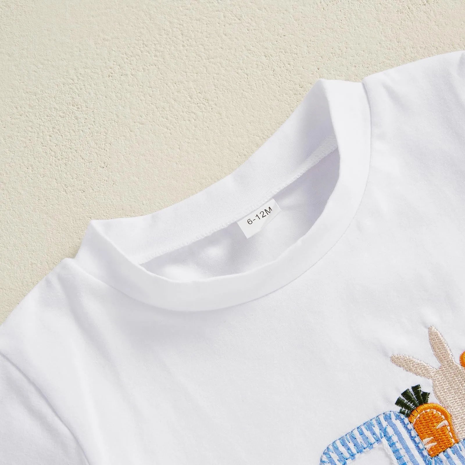 Toddler Baby Boys Easter Outfits Bunny Embroidery Short Sleeves T-Shirt and Elastic Carrot Stripe Shorts Set for Summer Clothes