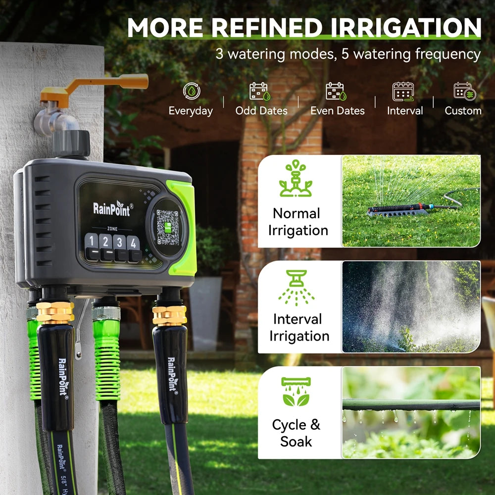 RainPoint WiFi Water Timer 4 Zones Automatic Irrigation Timer Garden Lawn Watering Systems Controller Rain Delay Manual Watering