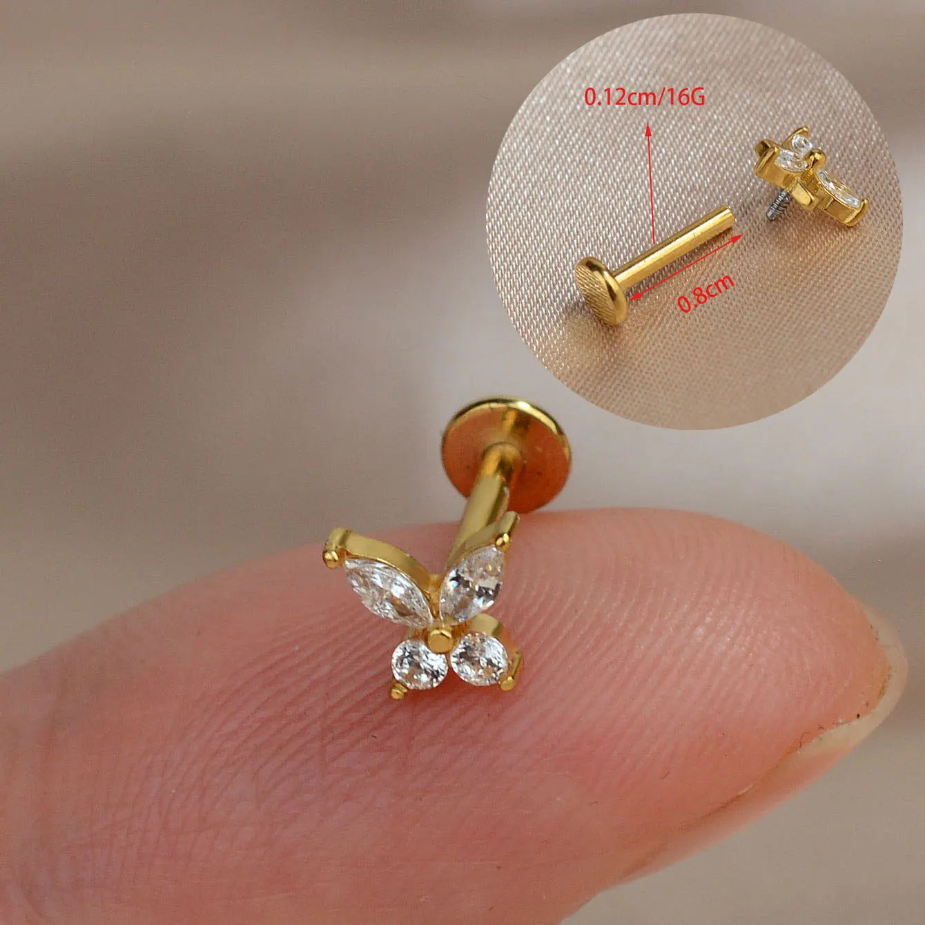 1Piece 16G Titanium Steel CZ Leaf Bee Piercing Lip Labre Studs Tragus Helix Cartilage Couch Lobe Earrings Body Jewelry For Women