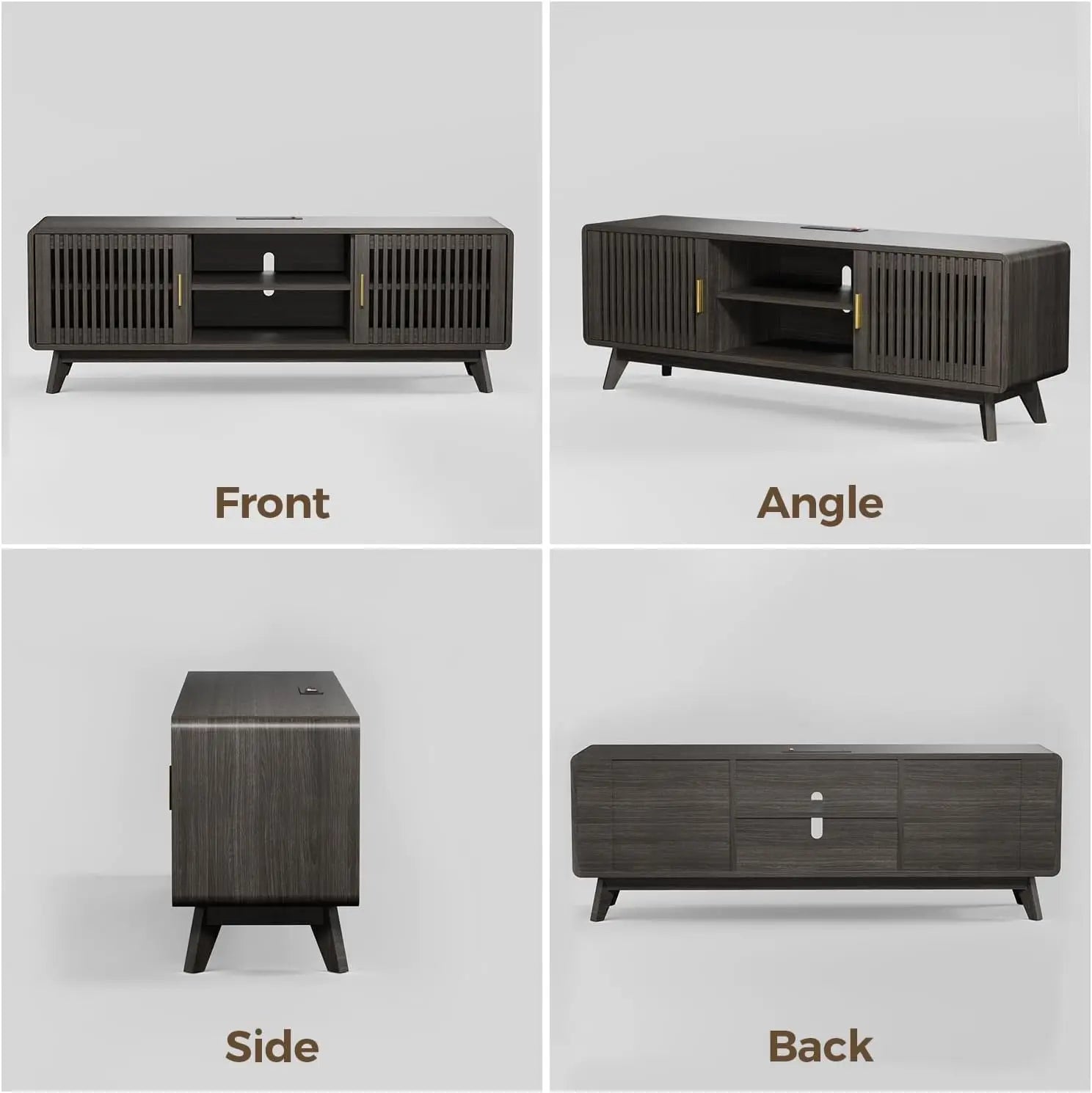 IRONCK 63'' TV Stand for TVs Up to 70", TV Console with 2 Sliding Doors in Grille Design & Charging Station, for Living Room