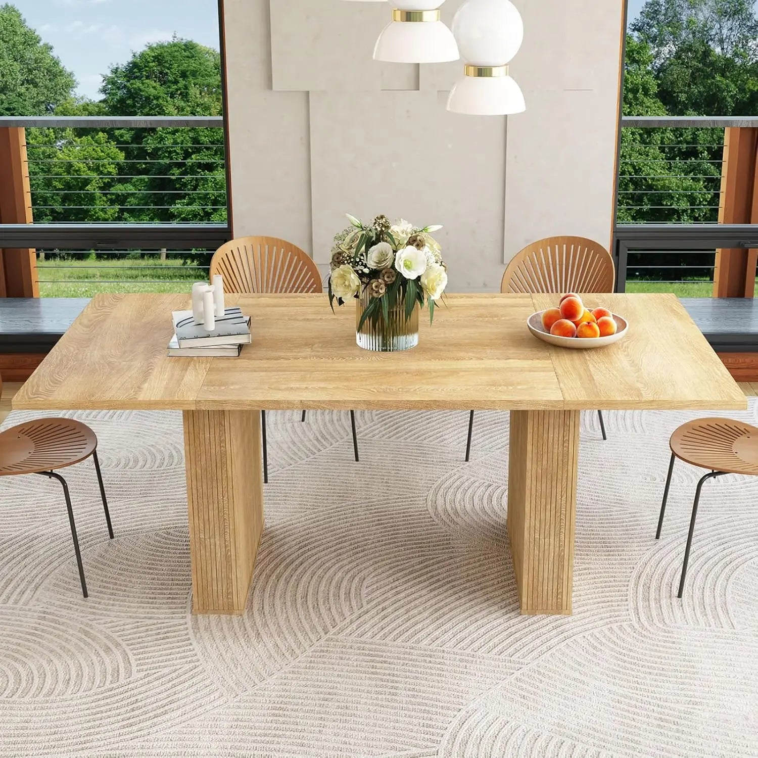 Extendable Dining Table 41-78in Seats 4-8 Round Expandable Kitchen Fluted Base Modern Oval Dining Room Living Room, Customized