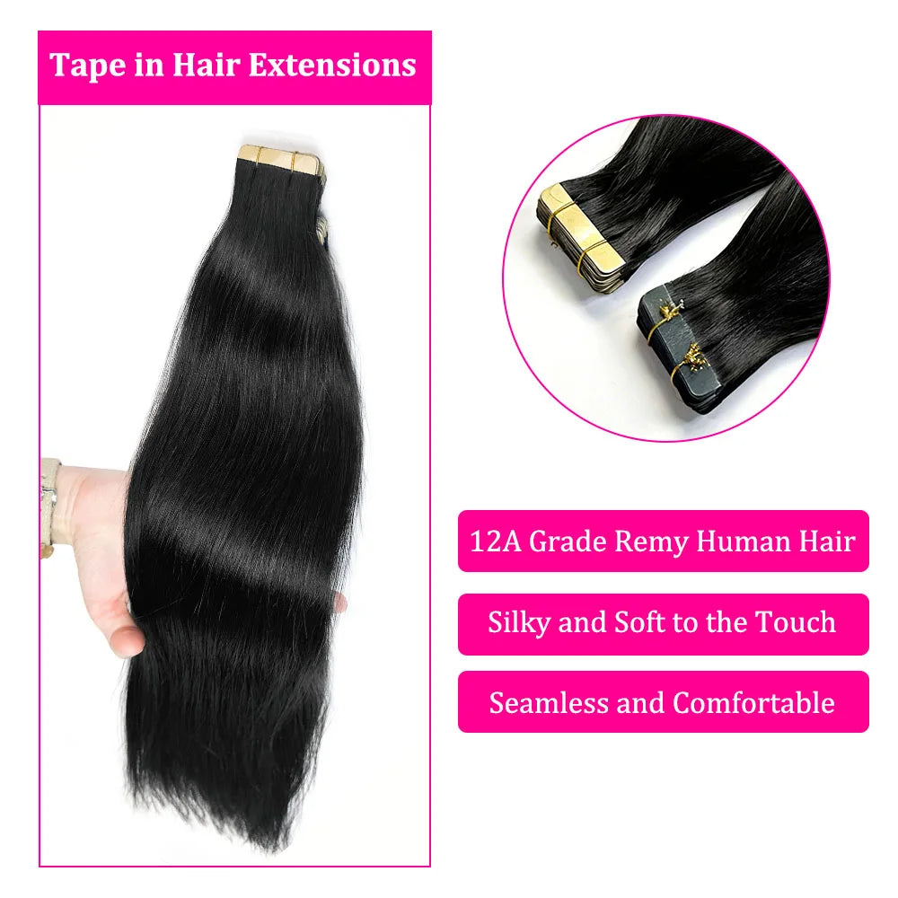 Reba Mini Tape In Human Hair Extensions Straight Human Hair European Remy Tape Adhensive Real Thick Human Hair Extensions 20pcs