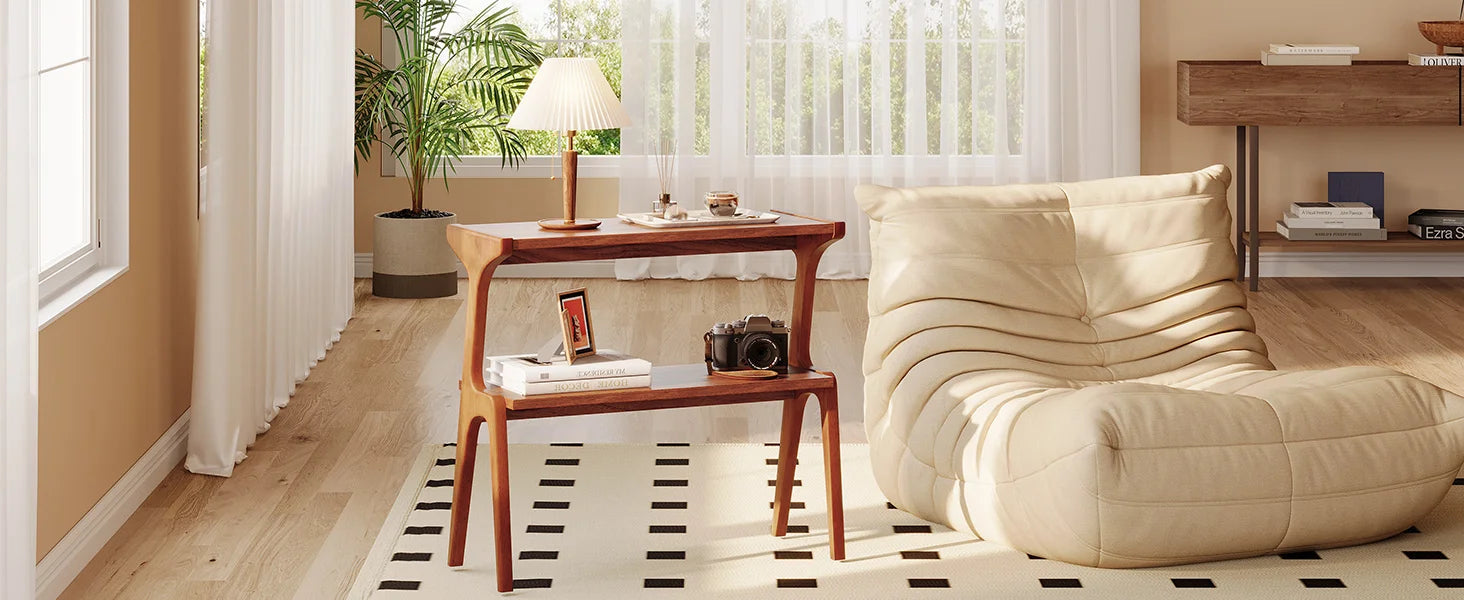 Solid Wood End Table,2-Tier Side Table with Storage Shelf, Wooden Modern Accent Slim Bedside Table for Sofa,Living Room, Bedroom