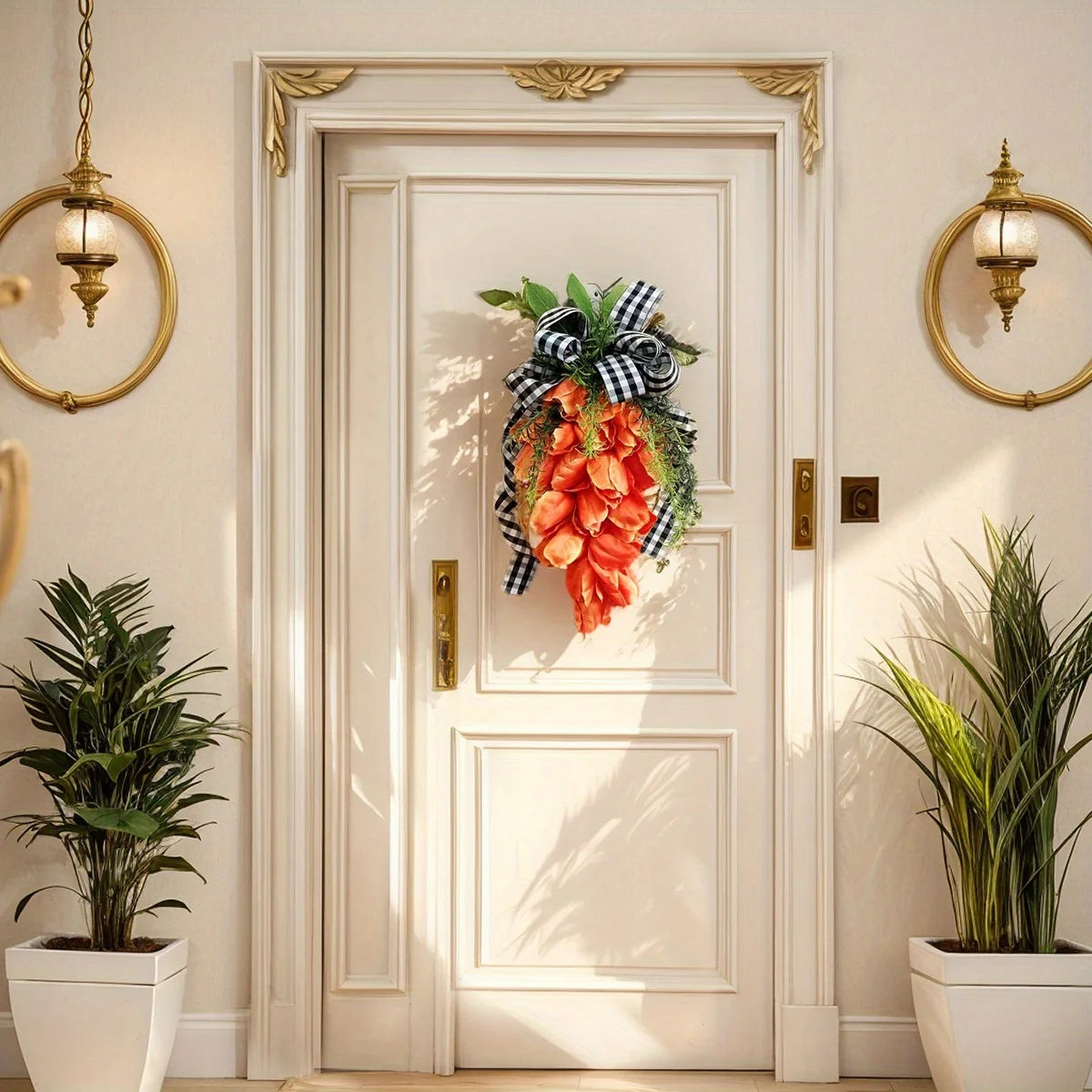 Easter Spring Swag Tulips Wreaths for Front Door, 15.7'' Artificial Spring Summer Door Wreaths with Flower and Leaf