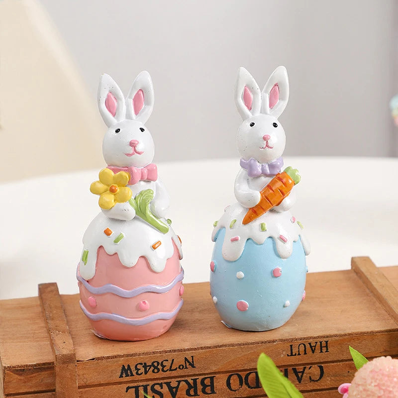 Cute Bunny Shaped Easter Ornaments Cartoon Easter Egg Resin Decoration Living Room Desktop Decoration Crafts Children Gifts