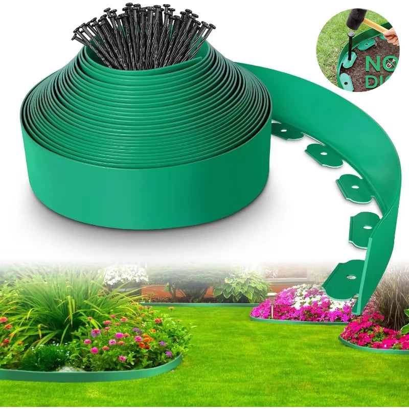 10M Flexible PVC Garden Edging with 30 Spiked Anchors Heavy Duty Lawn Border Kit Weather Resistant Landscape Tool