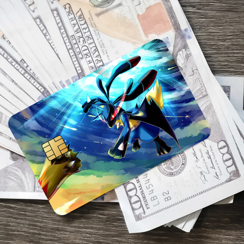 Cool Cartoon P-Pokemon L-Lucario Film Skin Cover Credit Card Stickers 4PCS Debit Front Decoration Bank Bus Pass Waterproof