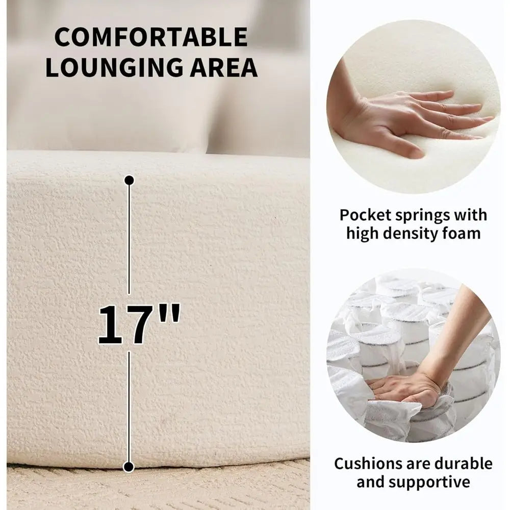 Luxury 4-Seater Curved Chenille Sectional Sofa with Plush Pillows for Living Room Comfort