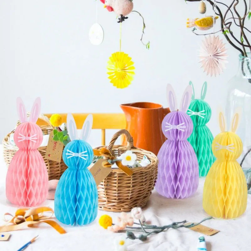 Easter Colorful Honeycomb Rabbit Hanging Paper Decoration Easter 3D Honeycomb Paper Egg Ball Easter Theme Party Decoration