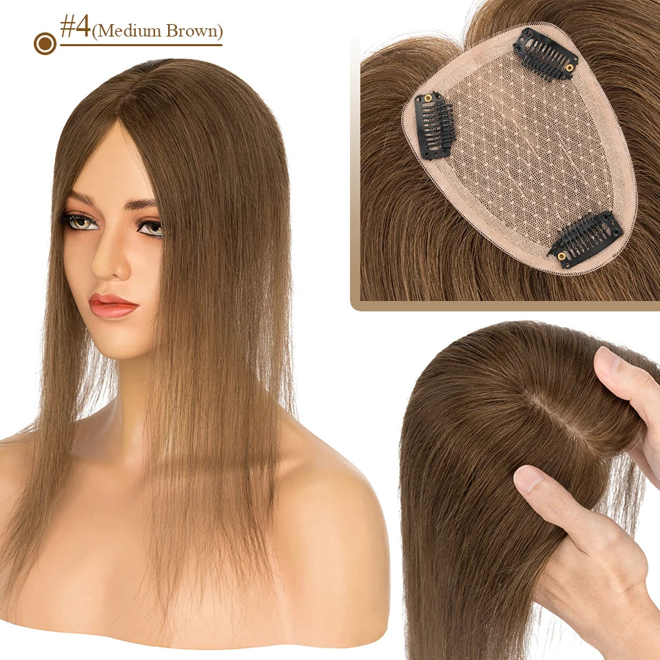 S-noilite 9x12cm Natural Hair Clip-In Hair Extension Toppers Human Hand Hook Hairpiece 10' 16' Reverse Hair Clip Wigs