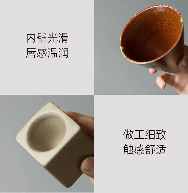 Coarse Pottery Creative Coffee Cup with Base Japanese Retro Conical Ceramic Cups Minimalist Latte Mug  Stoneware Master Teacup