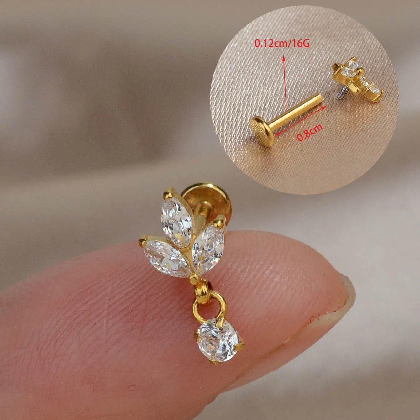 1Piece 16G Titanium Steel CZ Leaf Bee Piercing Lip Labre Studs Tragus Helix Cartilage Couch Lobe Earrings Body Jewelry For Women